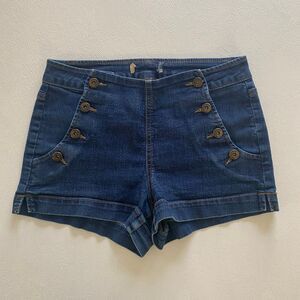 Women’s Sailor Button Front Denim Shorts Size 7 Dark Wash Stretch High Waist